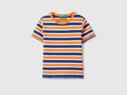 Girls Blue Striped Rib Cropped T-Shirt