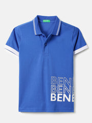 Boys Aqua Cotton Regular Fit Bright Chest Print Polo T-Shirt