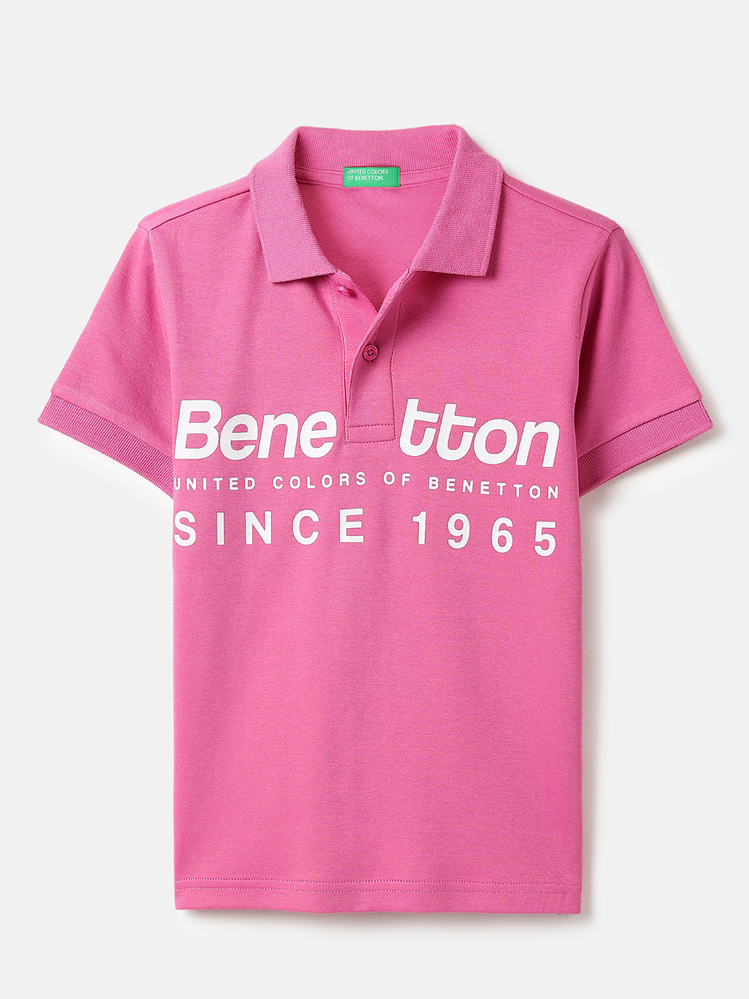 Boys Bright Pink Cotton Regular Fit Chest Print Polo T-Shirt