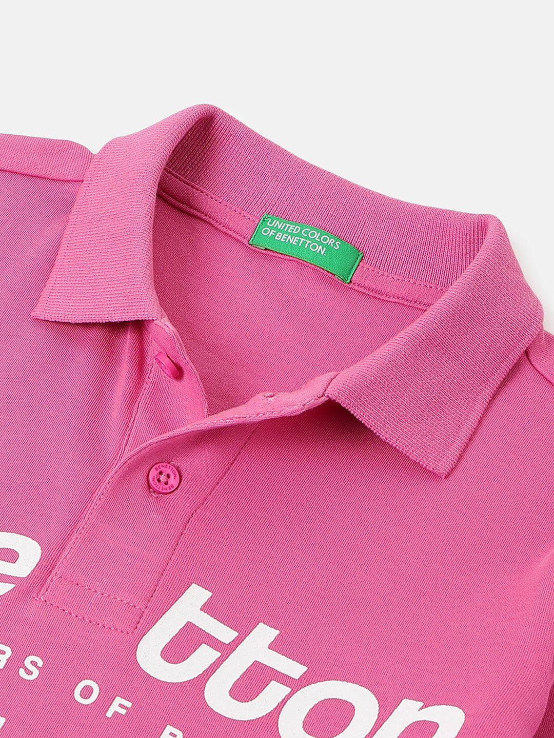 Boys Bright Pink Cotton Regular Fit Chest Print Polo T-Shirt