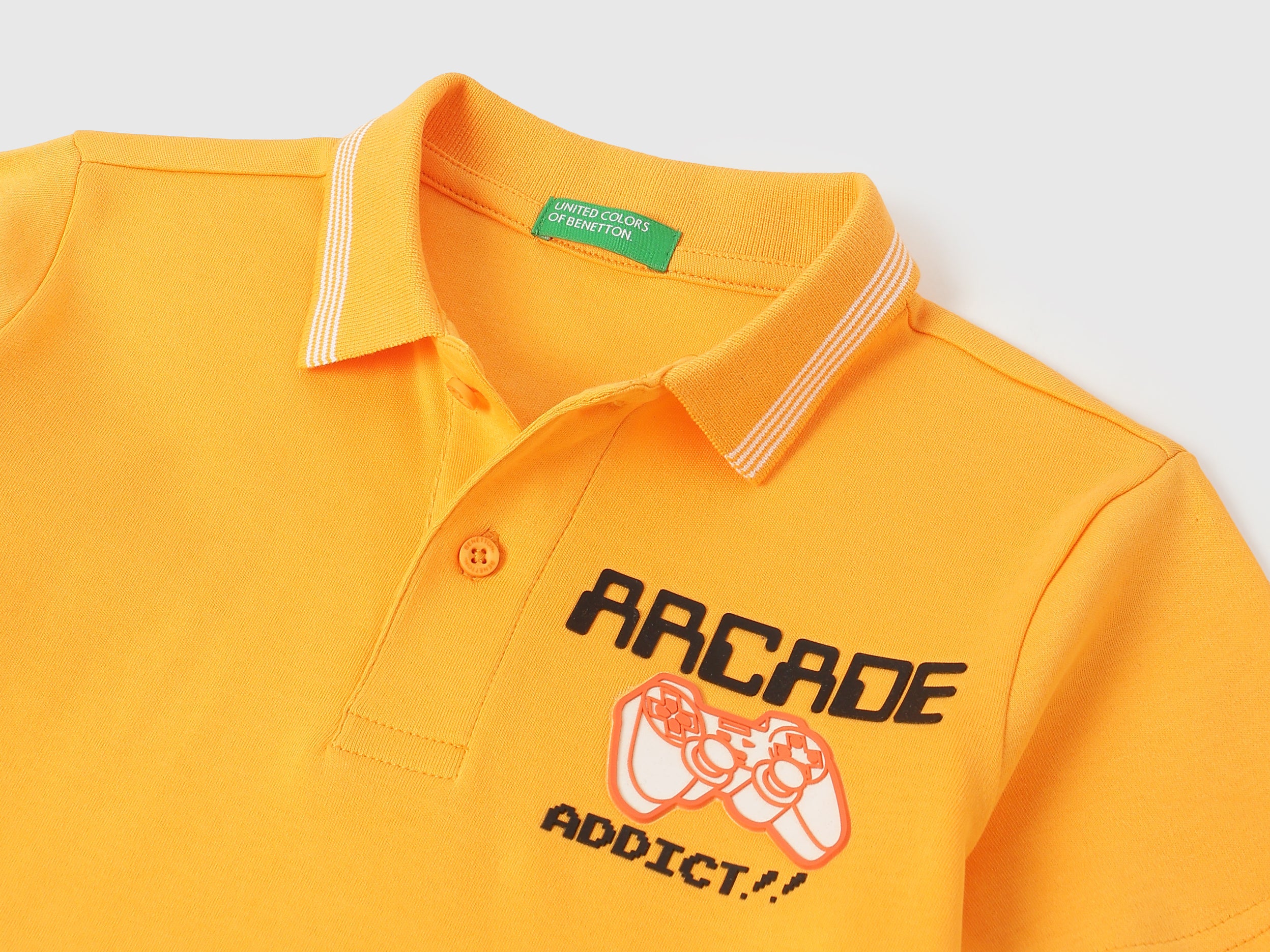 Boys Bright Orange Cotton Polo Shirt with HD Print