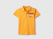 Boys Bright Orange Cotton Polo Shirt with HD Print