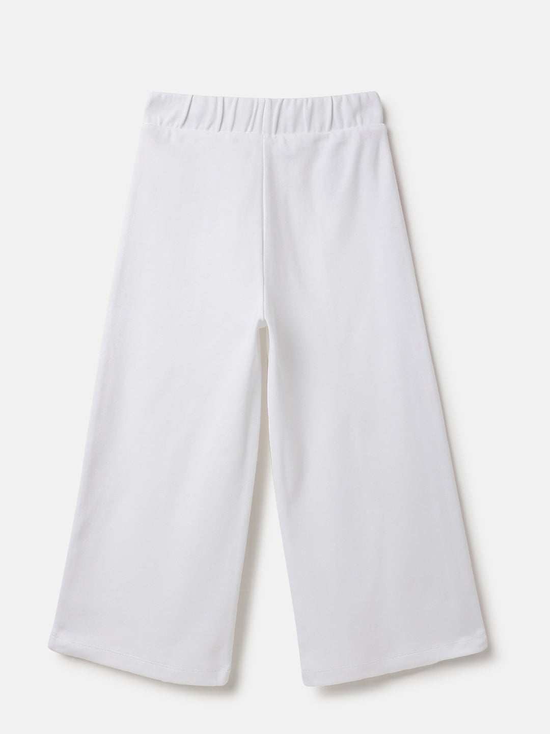 Girls White Cotton Regular Fit Trousers with Side Piping