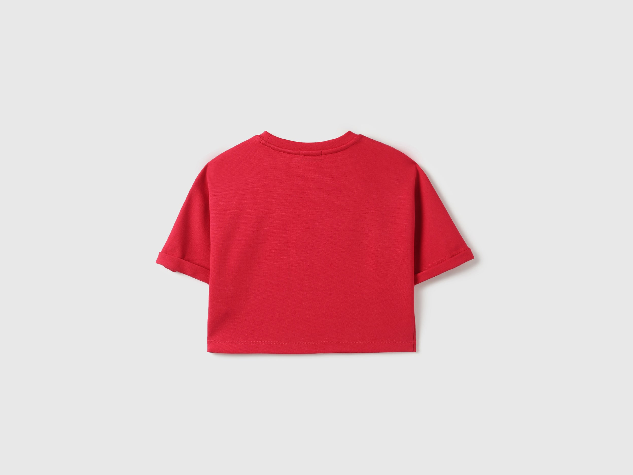 Boys Red Boucle Patterned Cotton Boxy T-Shirt with Contrast Tipping