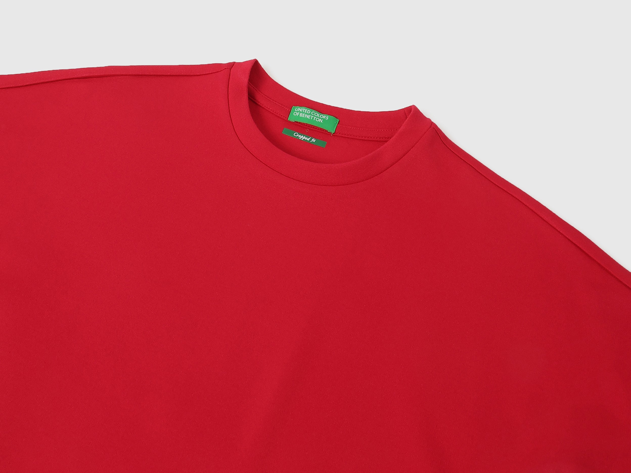 Girls Red Interlock Crop Tee with Button Detail