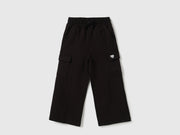 Girls Black Interlock Trackpants – Regular Fit