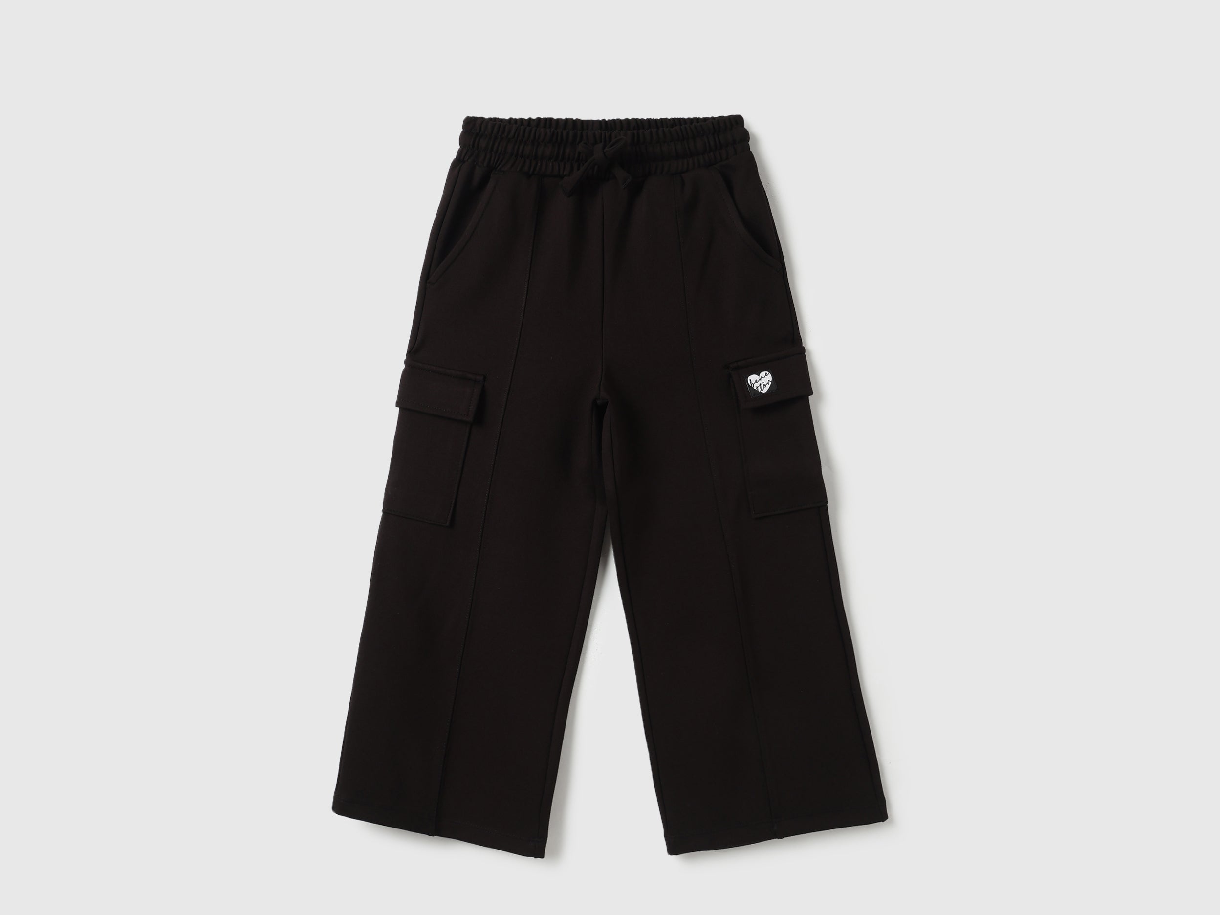 Girls Black Interlock Trackpants – Regular Fit