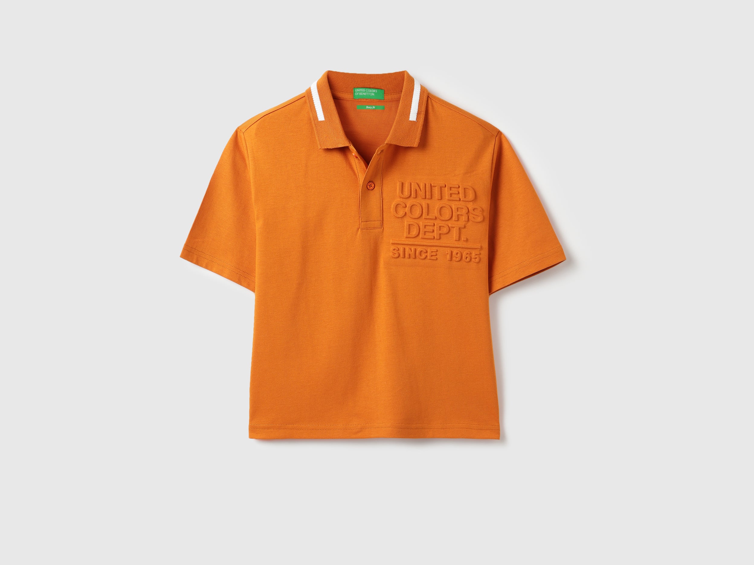 Boys Baked Orange Cotton Boxy Fit Polo Shirt