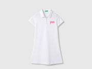 Girls White Polycotton Polo Neck Dress