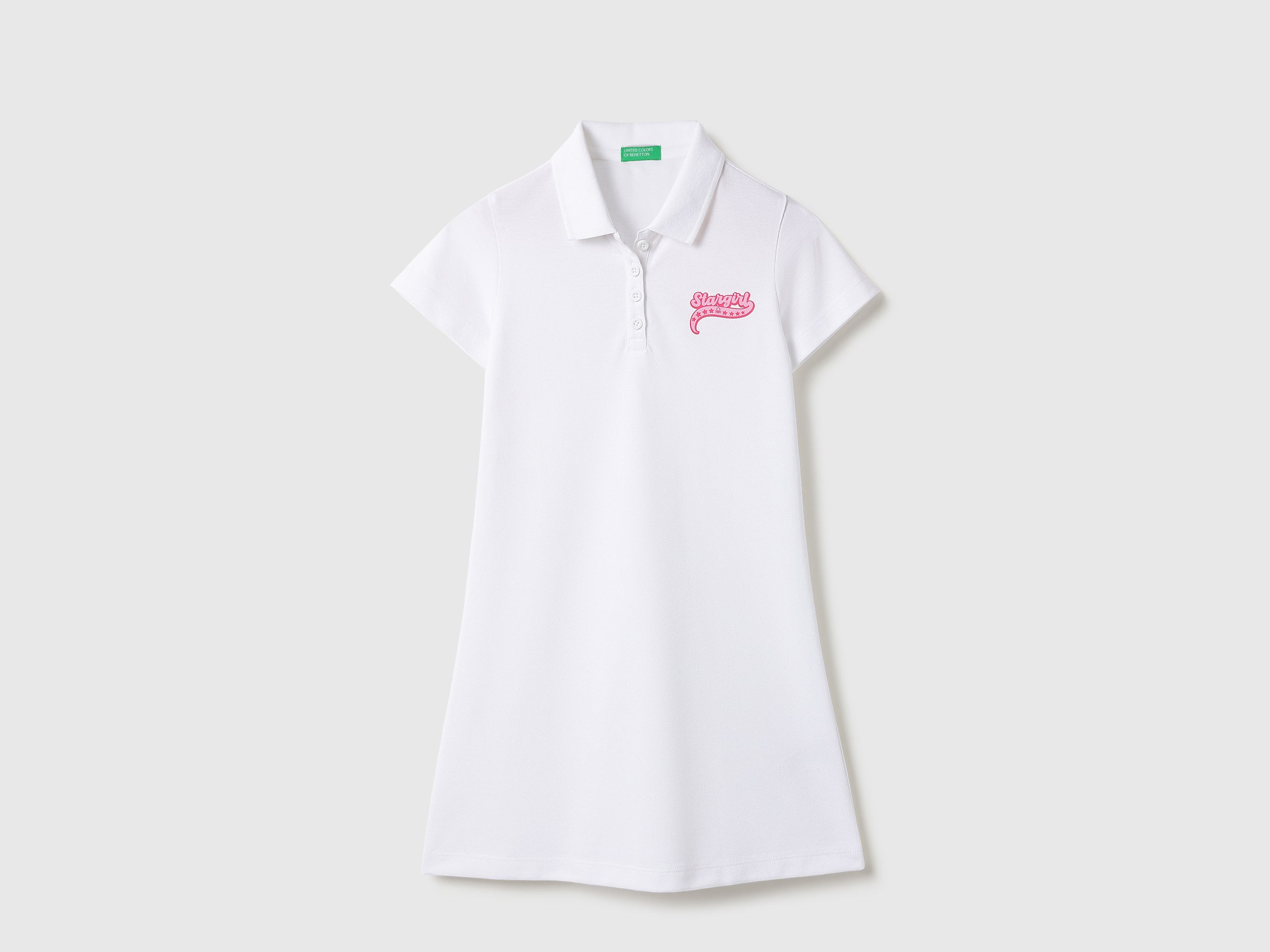 Girls White Polycotton Polo Neck Dress