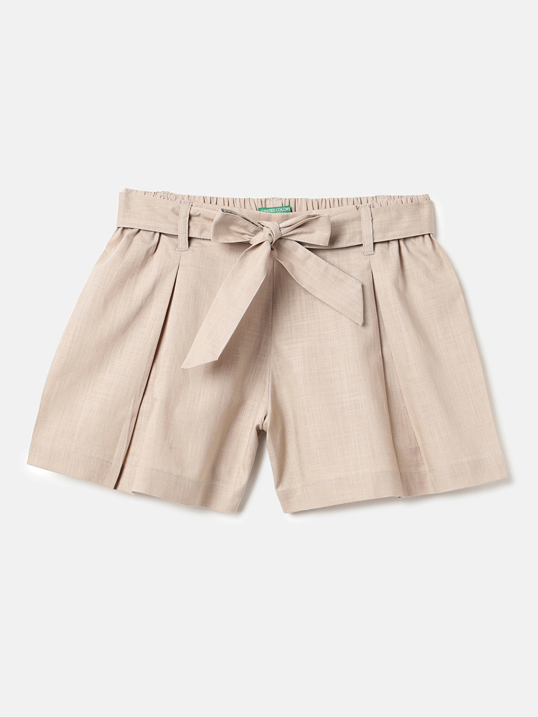 Girls Beige Cotton Slub Shorts with Belt
