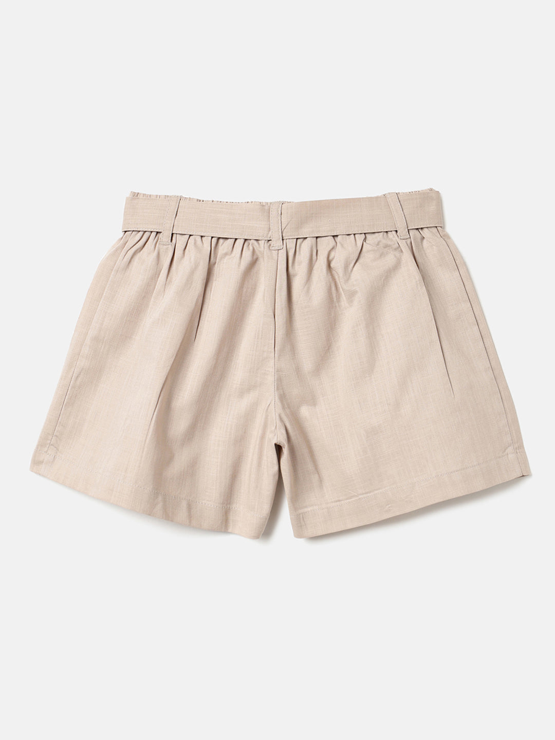 Girls Beige Cotton Slub Shorts with Belt