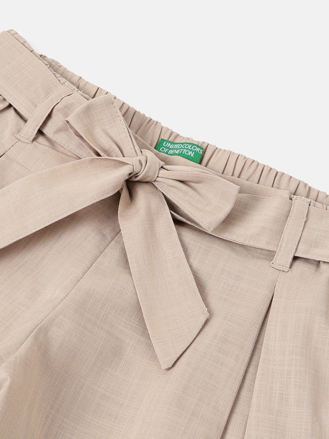Girls Beige Cotton Slub Shorts with Belt