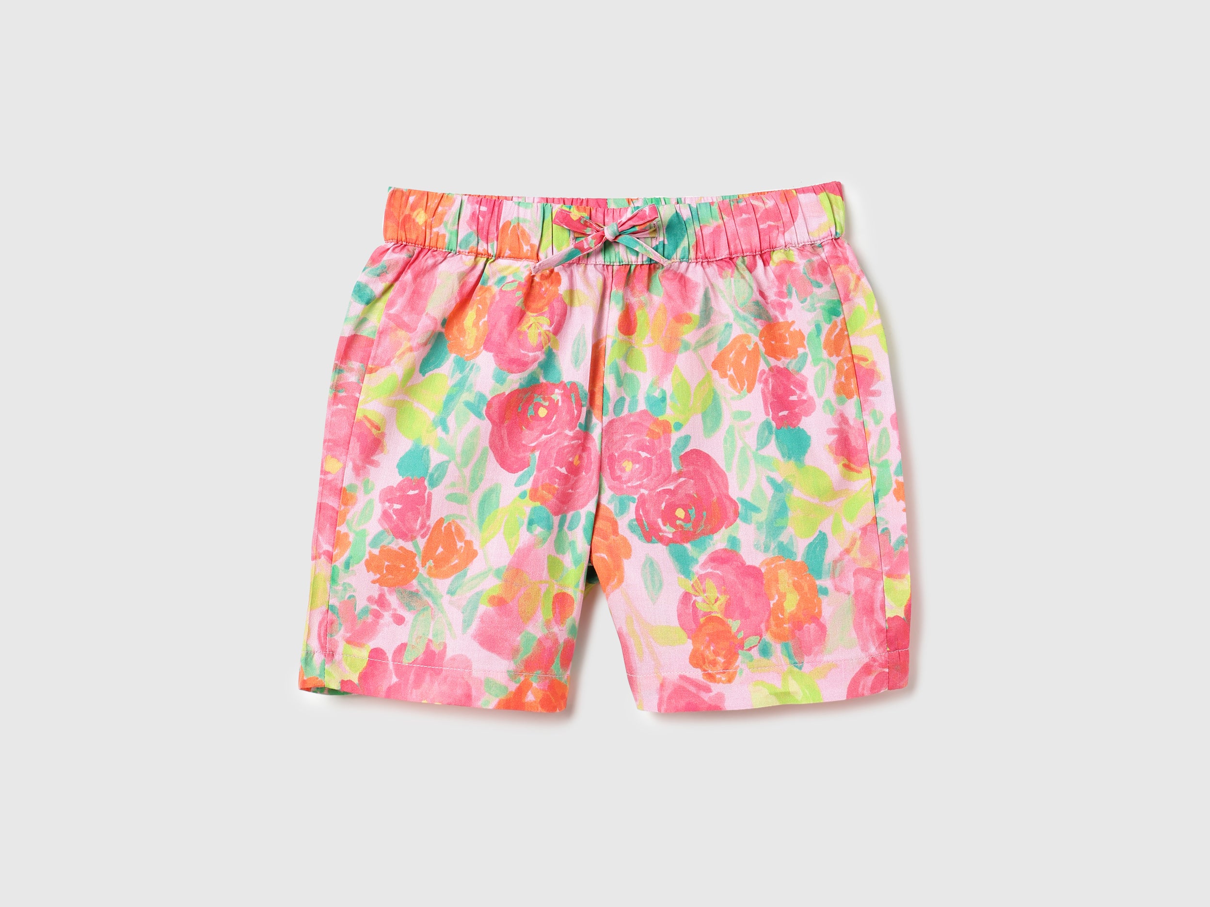 Girls Pure Cotton Floral Print Mid Rise Shorts