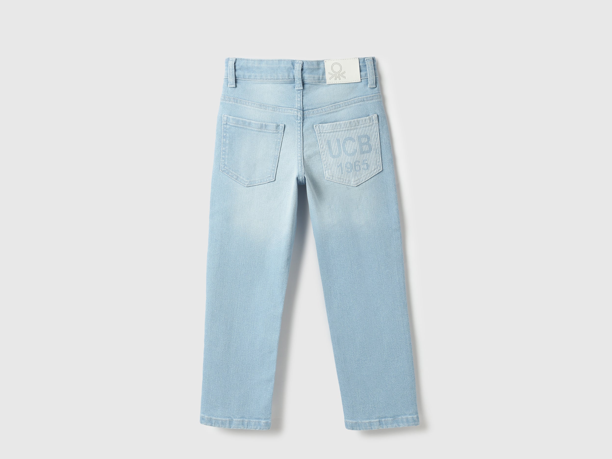 Boys Light Wash Back Stripe Straight Denim