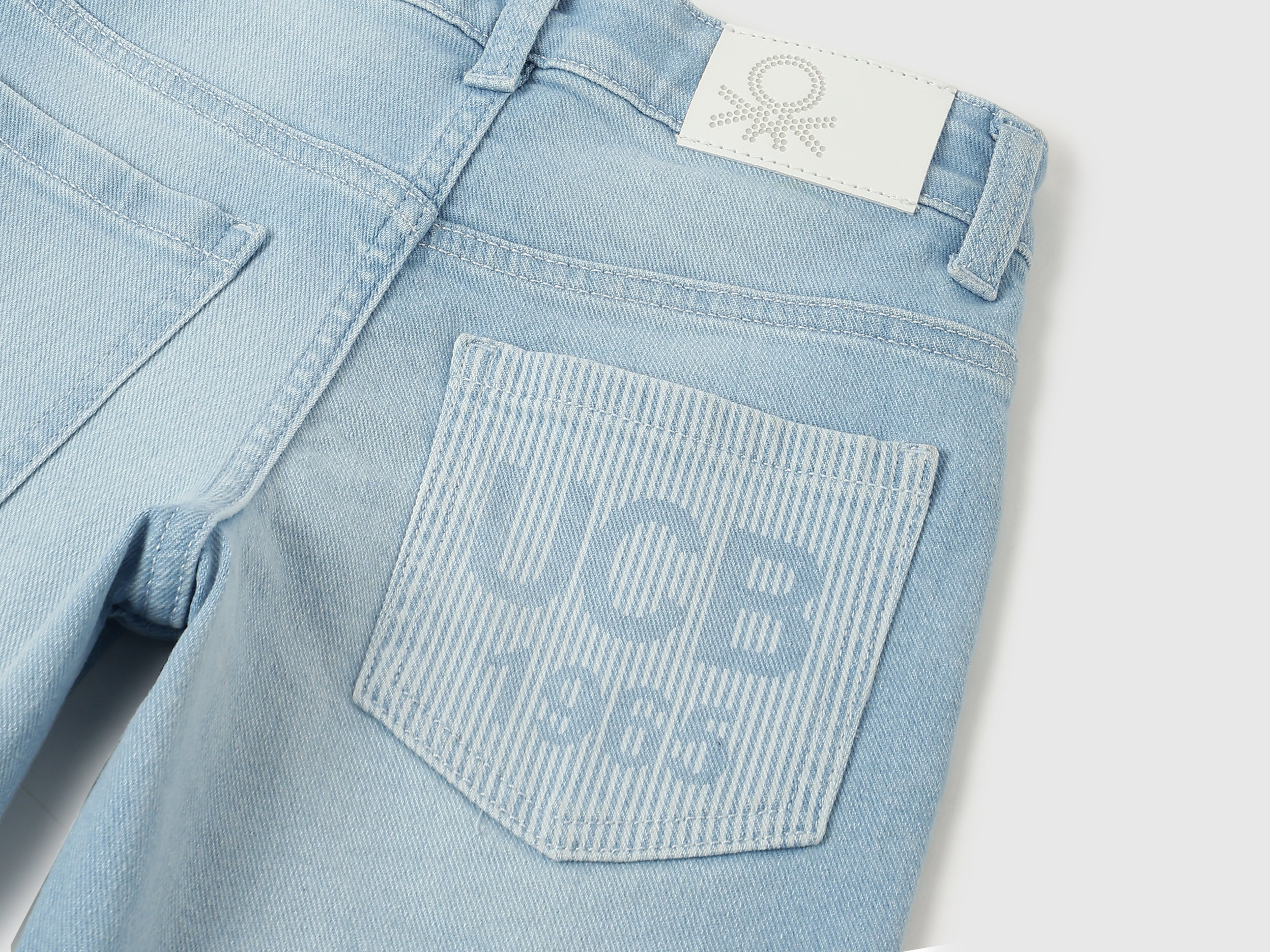 Boys Light Wash Back Stripe Straight Denim