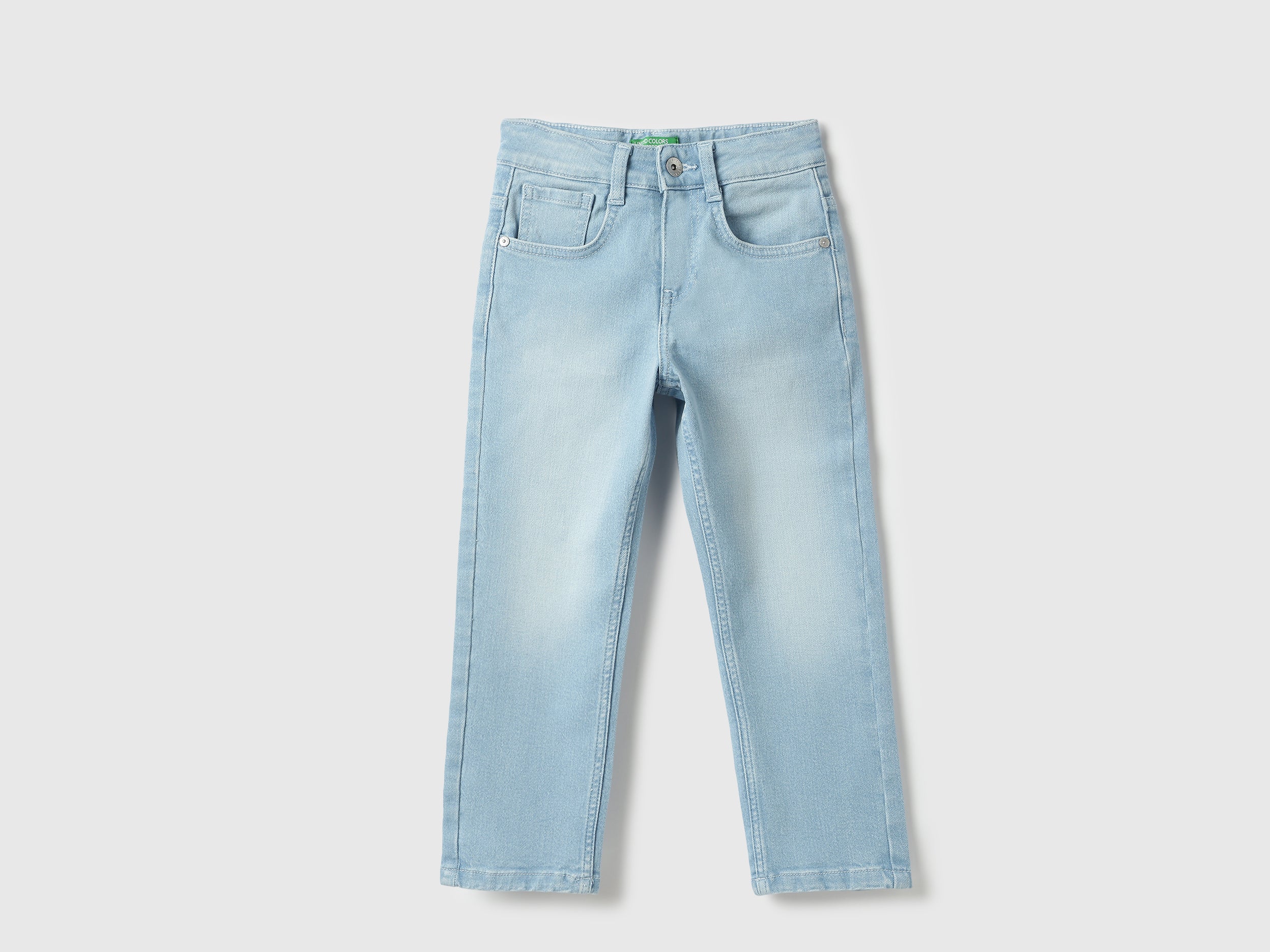 Boys Light Wash Back Stripe Straight Denim
