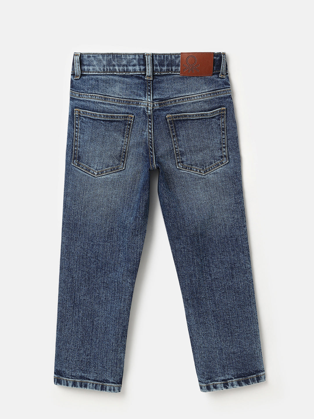 Boys Mud Blue Solid Cotton Stretch Straight Fit Denim with Icon Embroidery