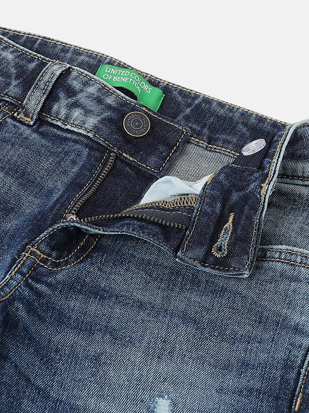 Boys Dark Wash Straight Fit Towel Wash Distressed Denim
