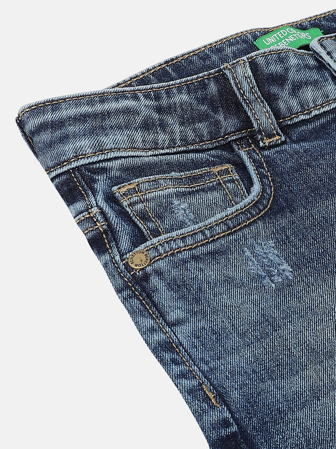 Boys Dark Wash Straight Fit Towel Wash Distressed Denim