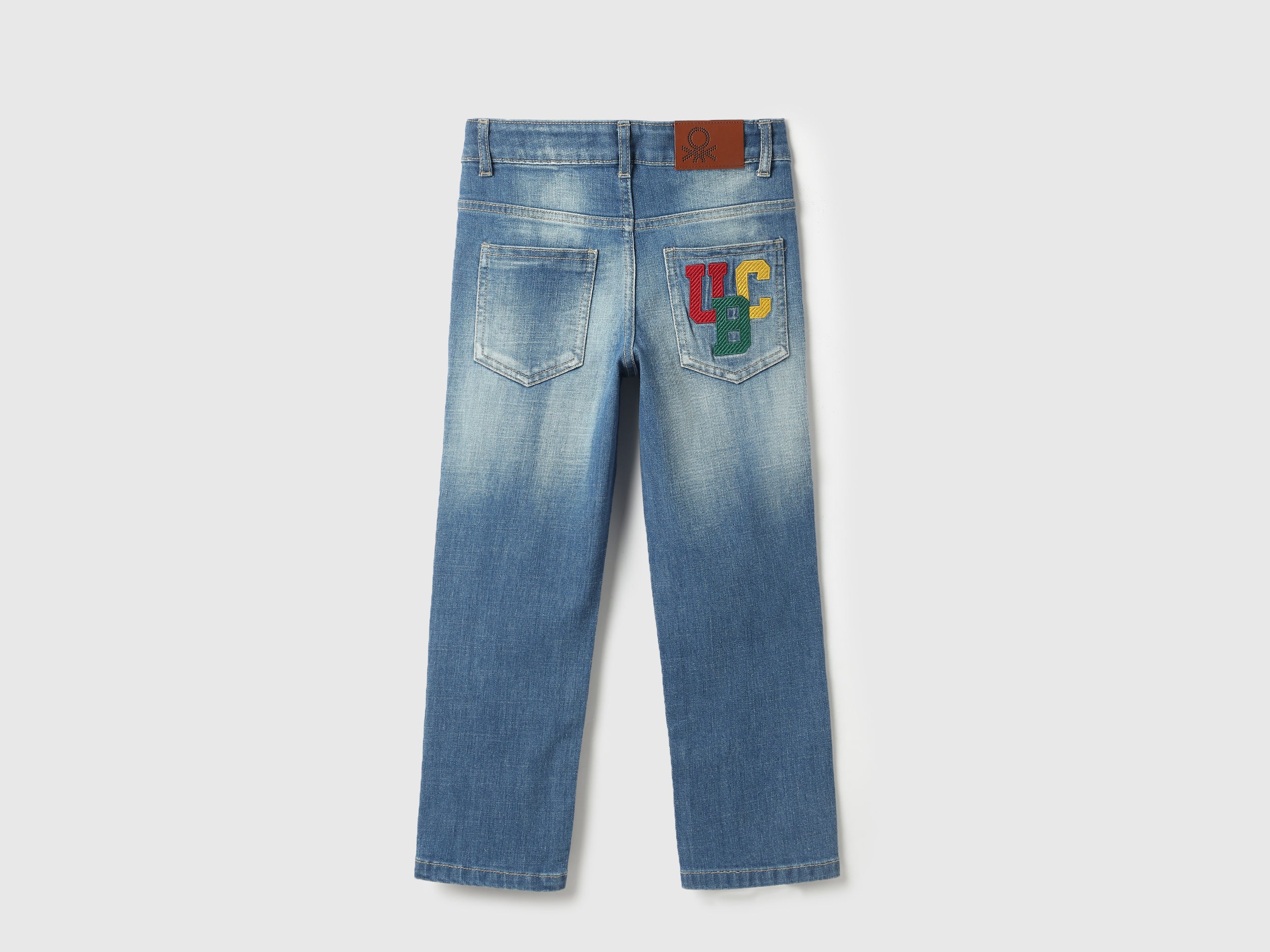 Boys Mid Wash Straight Fit Multi Color Embroidered Denim
