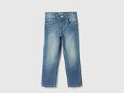 Boys Mid Wash Straight Fit Multi Color Embroidered Denim