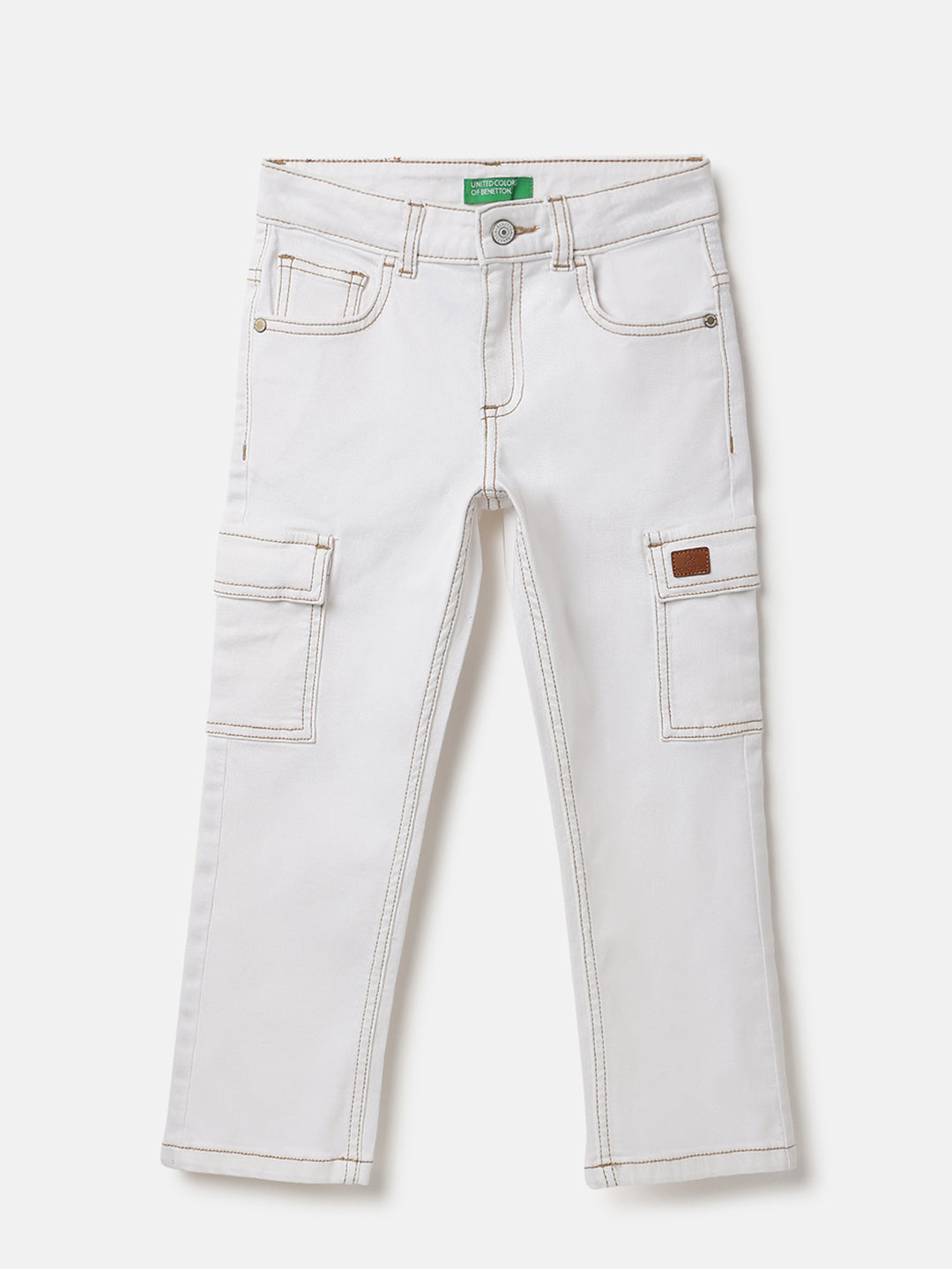Boys Off White Contrast Straight Fit Cargo Denim