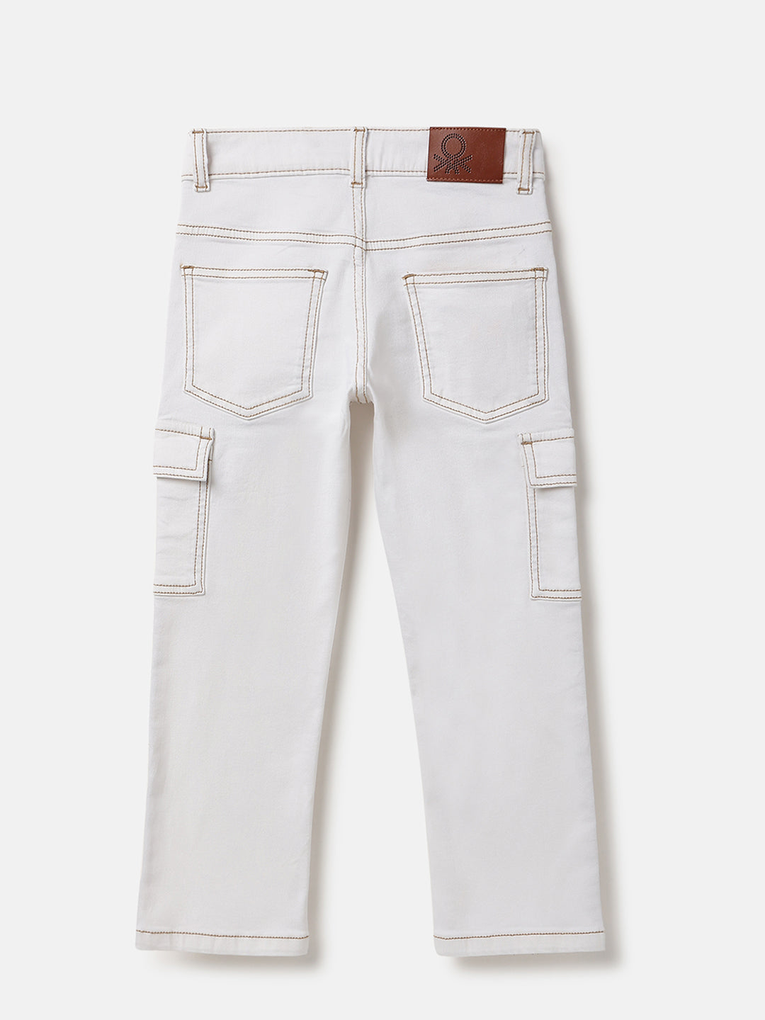 Boys Off White Contrast Straight Fit Cargo Denim