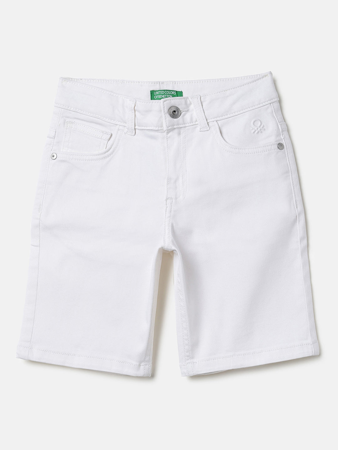 Boys White Regular Fit Cotton Blend Casual Shorts