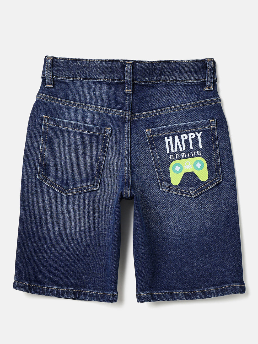 Boys Blue Regular Fit Cotton Stretch Gaming Print Casual Shorts
