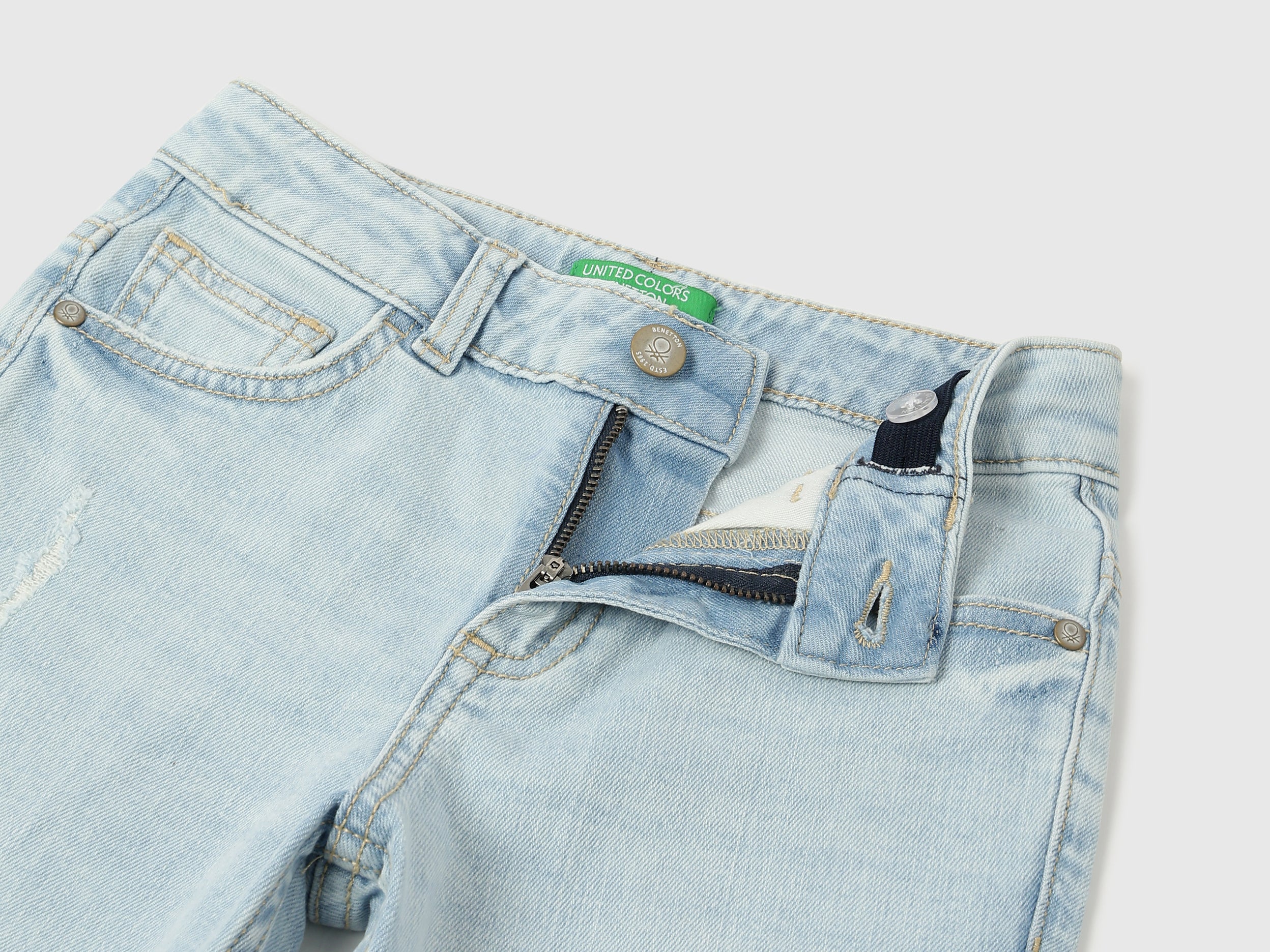 Girls Light Wash Bootcut Cotton Stretch Denim Trousers