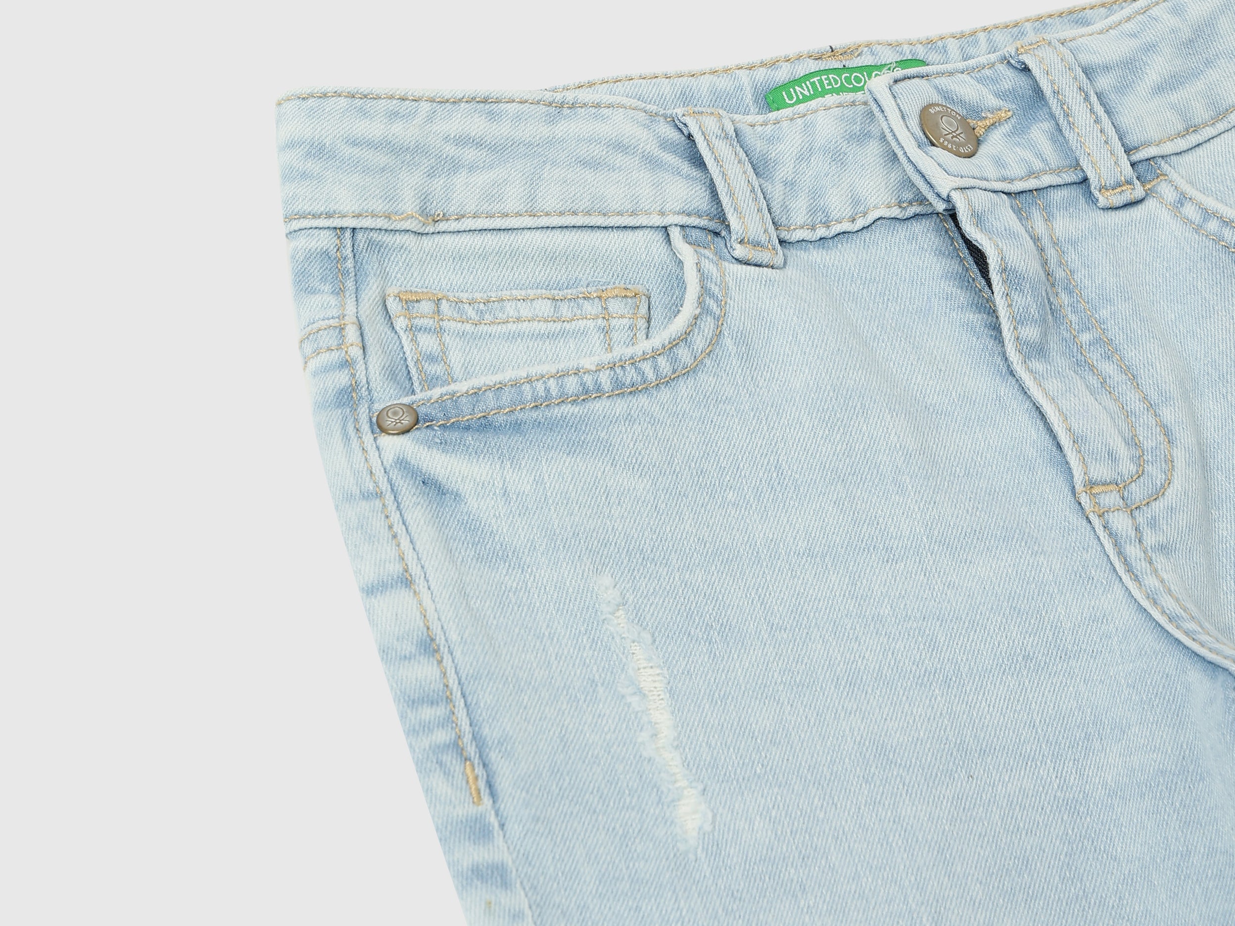 Girls Light Wash Bootcut Cotton Stretch Denim Trousers