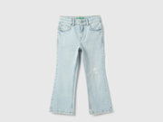 Girls Light Wash Bootcut Cotton Stretch Denim Trousers