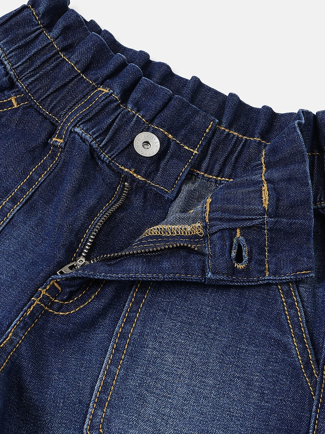 Girls Dark Wash Paperbag Denim Shorts with Patch Pockets