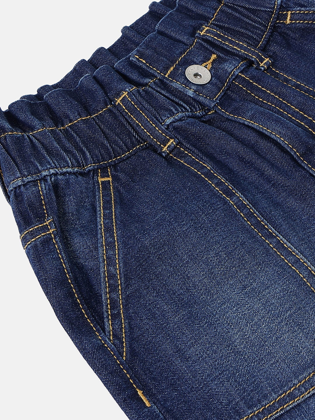 Girls Dark Wash Paperbag Denim Shorts with Patch Pockets