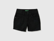 Girls Cotton Distressed Black Casual Shorts
