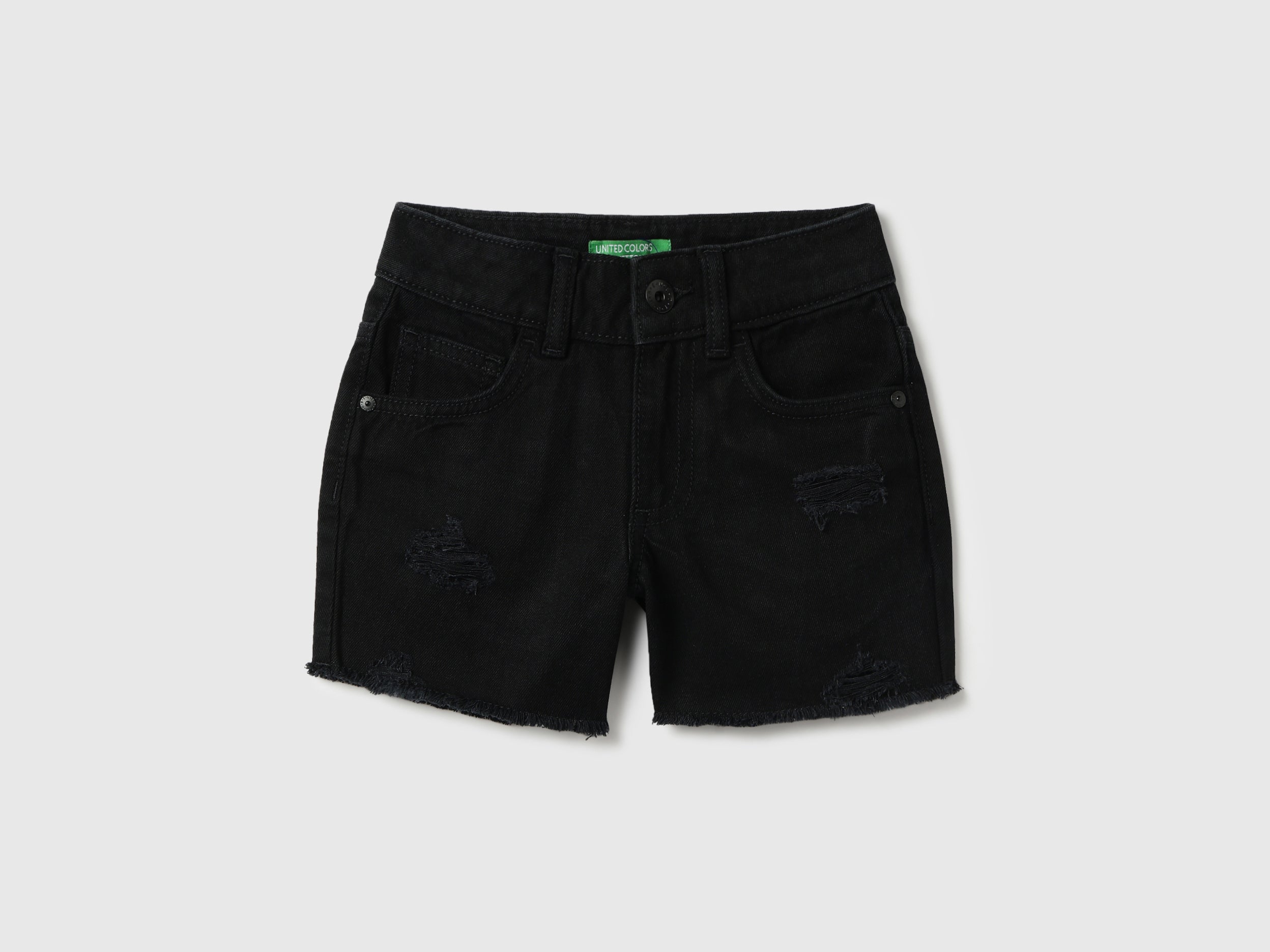 Girls Cotton Distressed Black Casual Shorts