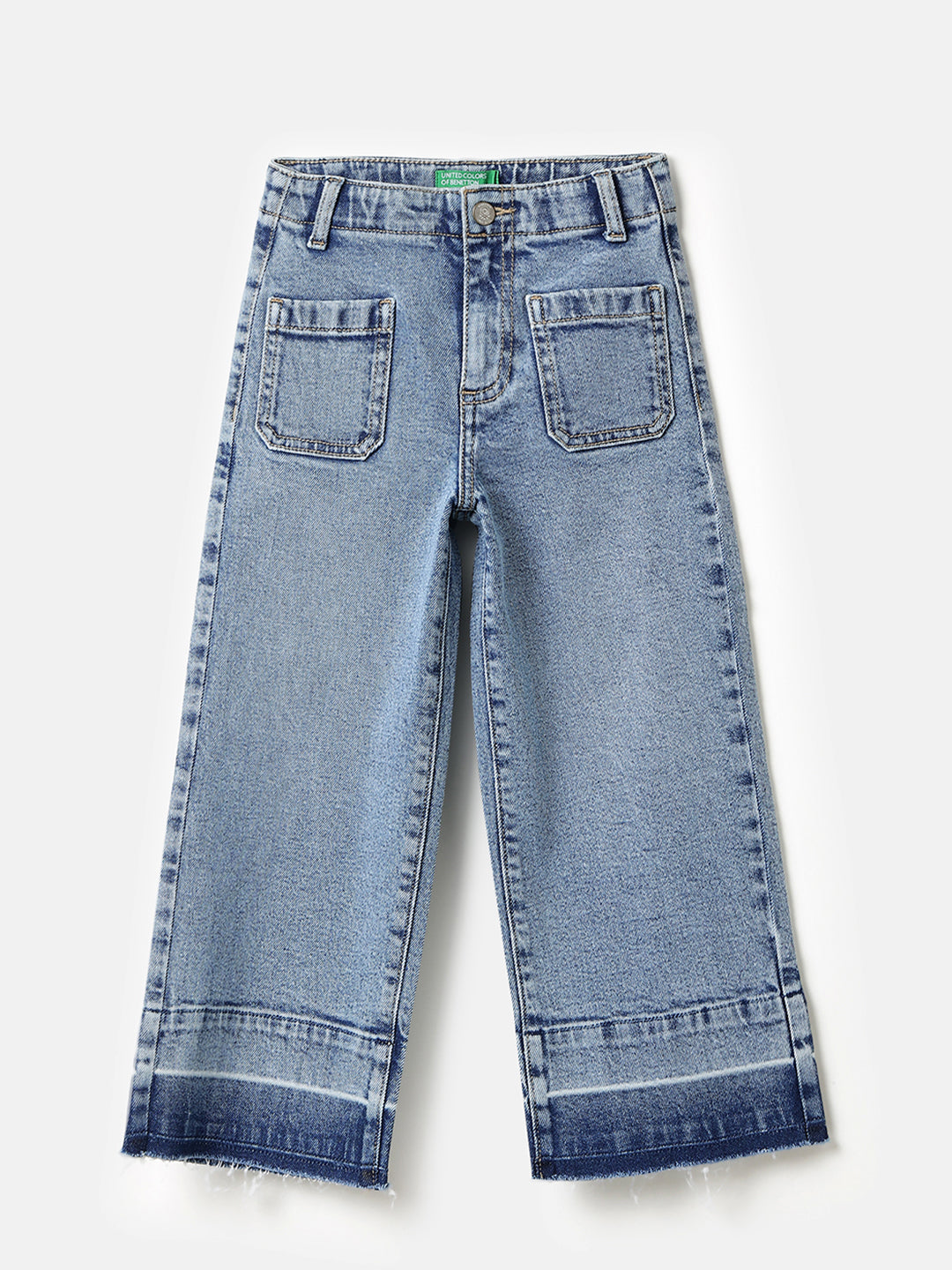 Girls Cotton Color-Block Culotte Denim Trousers