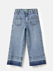 Girls Cotton Color-Block Culotte Denim Trousers