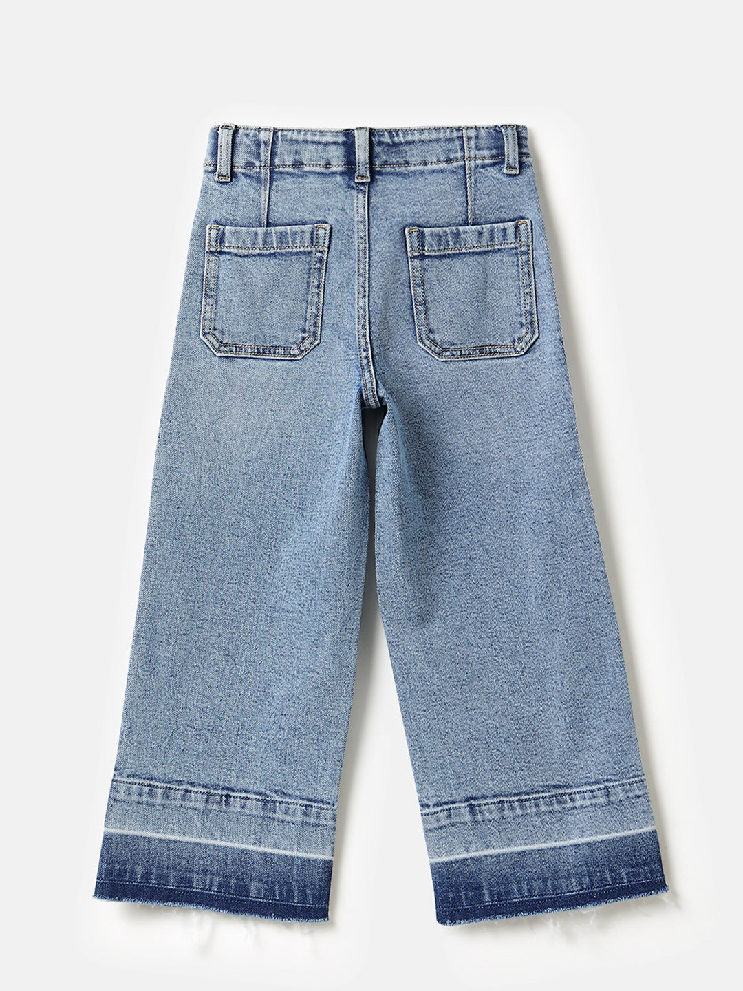 Girls Cotton Color-Block Culotte Denim Trousers