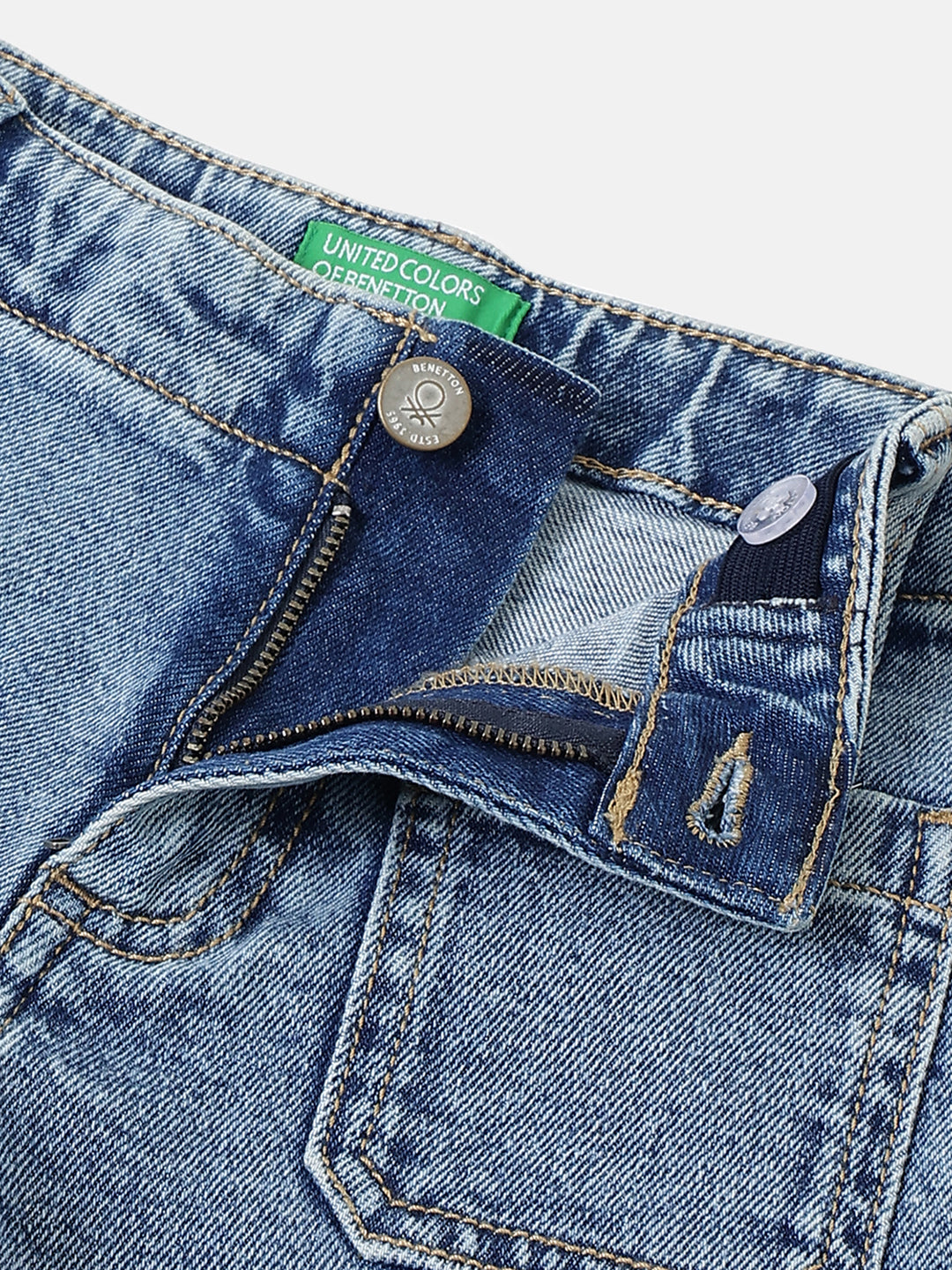 Girls Cotton Color-Block Culotte Denim Trousers