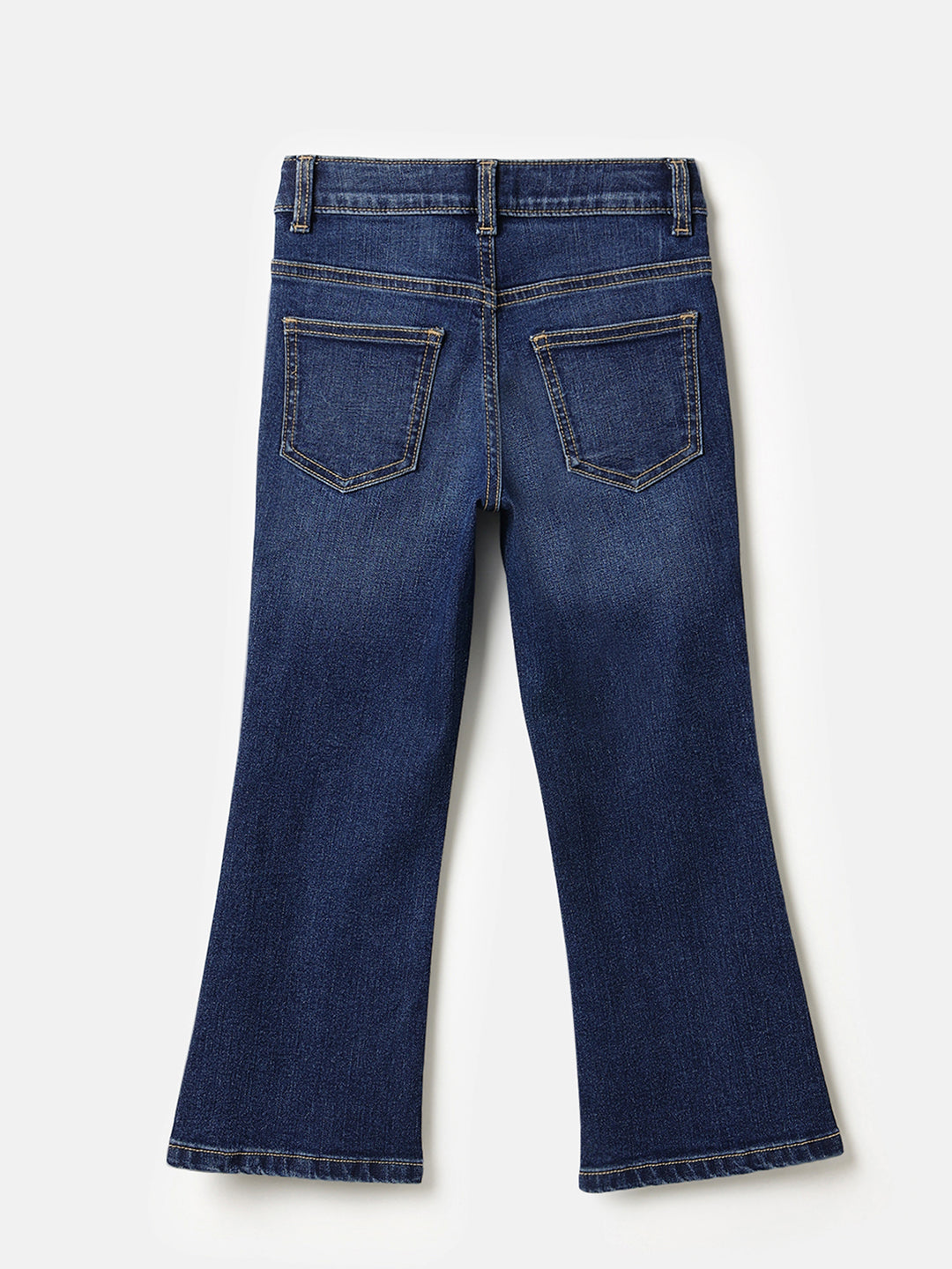 Girls Dark Wash Cotton Blend Bootcut Denim with Cherry Charm