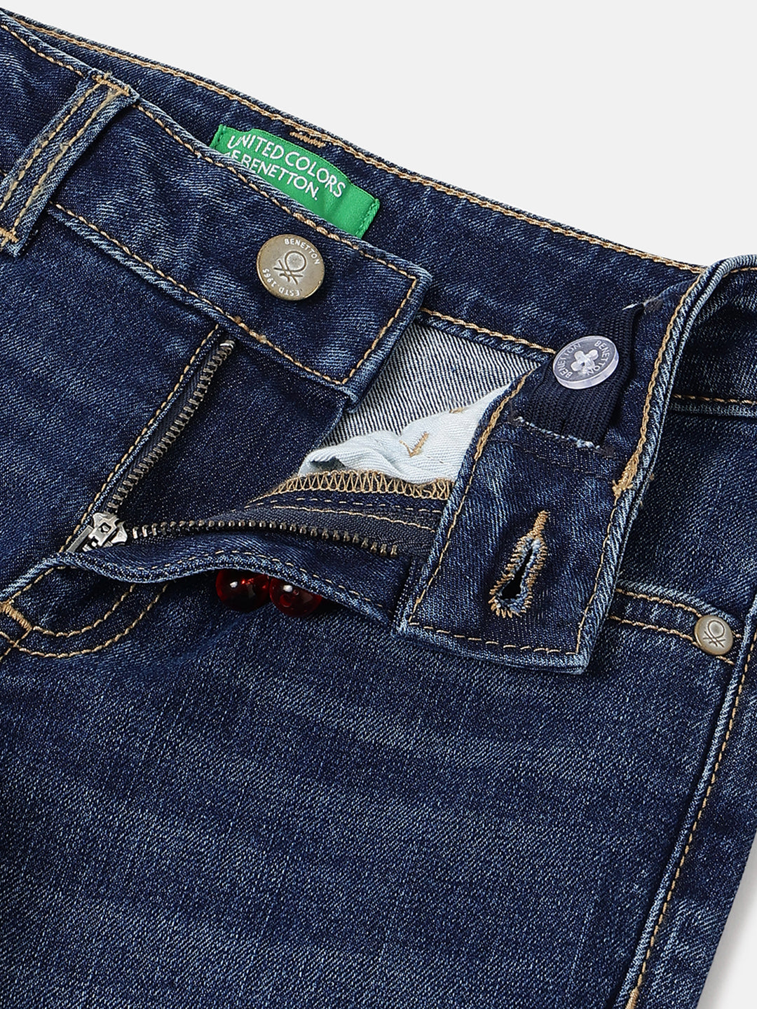 Girls Dark Wash Cotton Blend Bootcut Denim with Cherry Charm