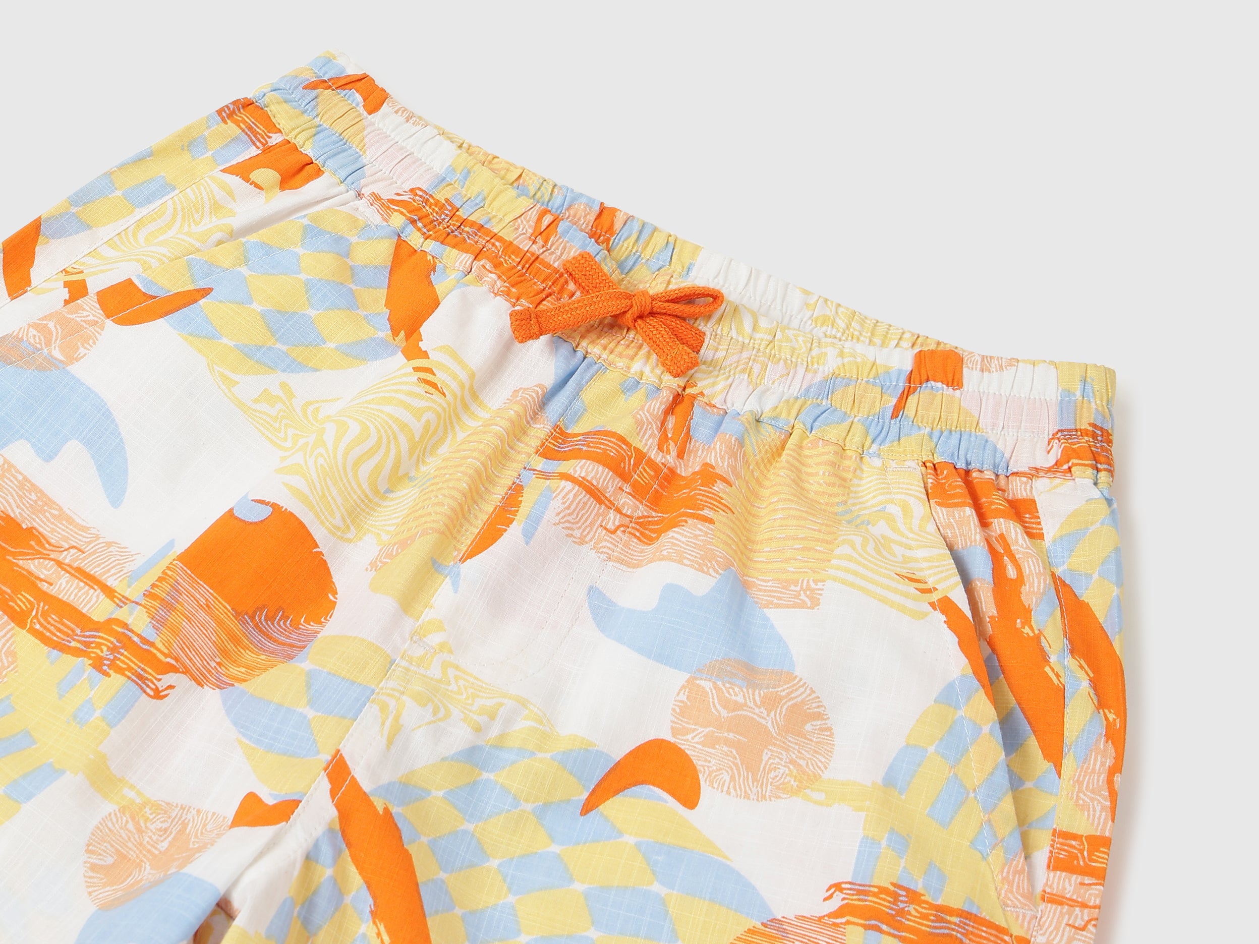 Boys Multi Orange Abstract Printed Cotton Shorts