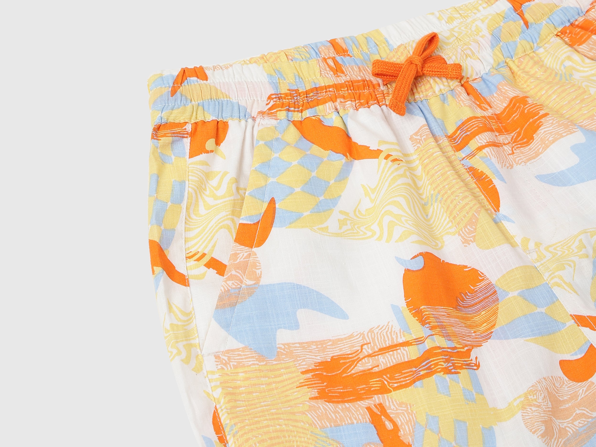 Boys Multi Orange Abstract Printed Cotton Shorts