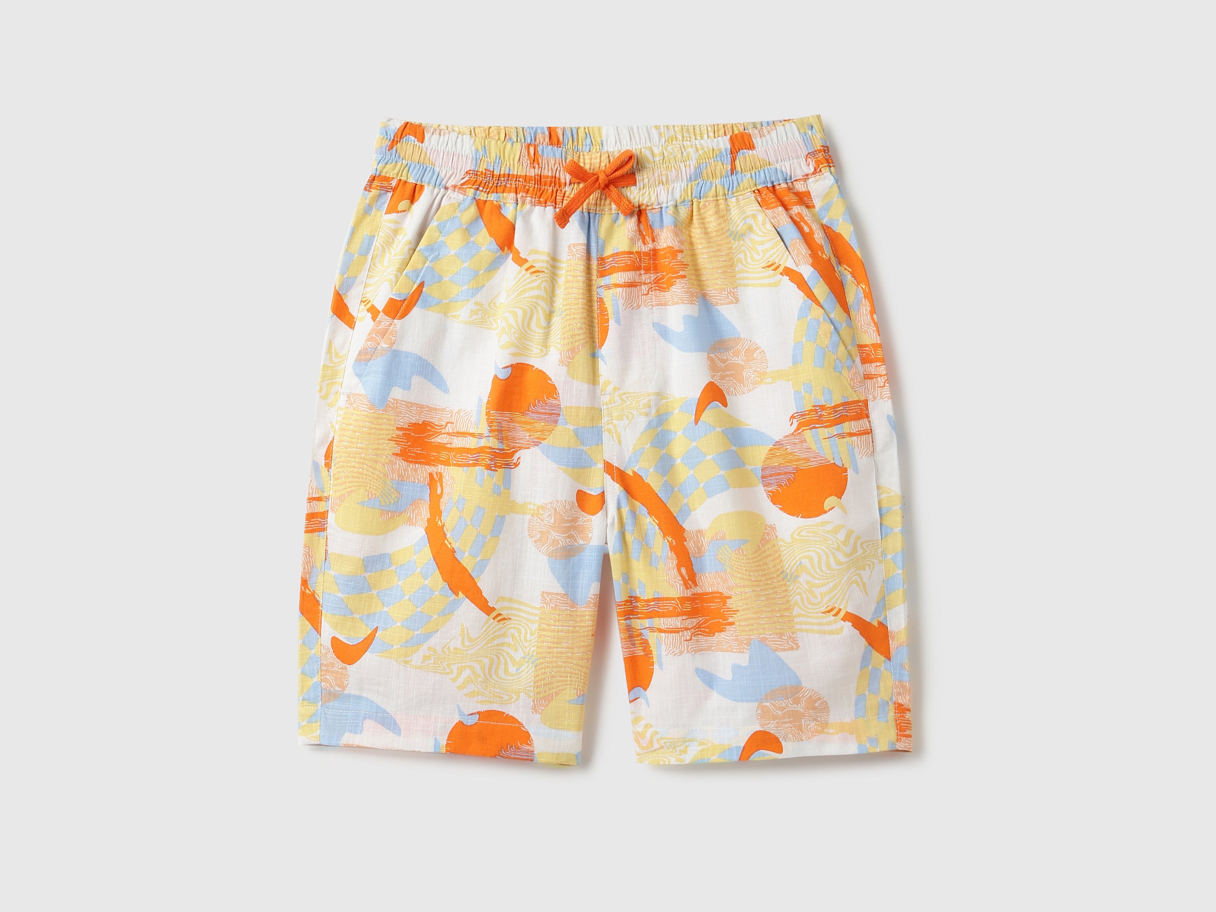 Boys Multi Orange Abstract Printed Cotton Shorts