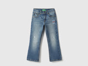 Boys Mid Blue Bootcut Denim with Distressed Detailing