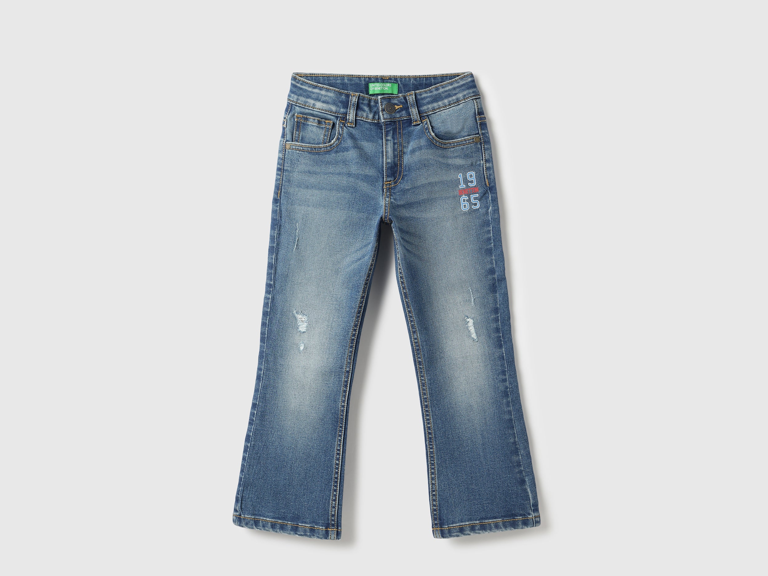 Boys Mid Blue Bootcut Denim with Distressed Detailing
