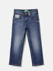 Boys Dark Blue Straight Fit Denim with Reverse Coin Pocket