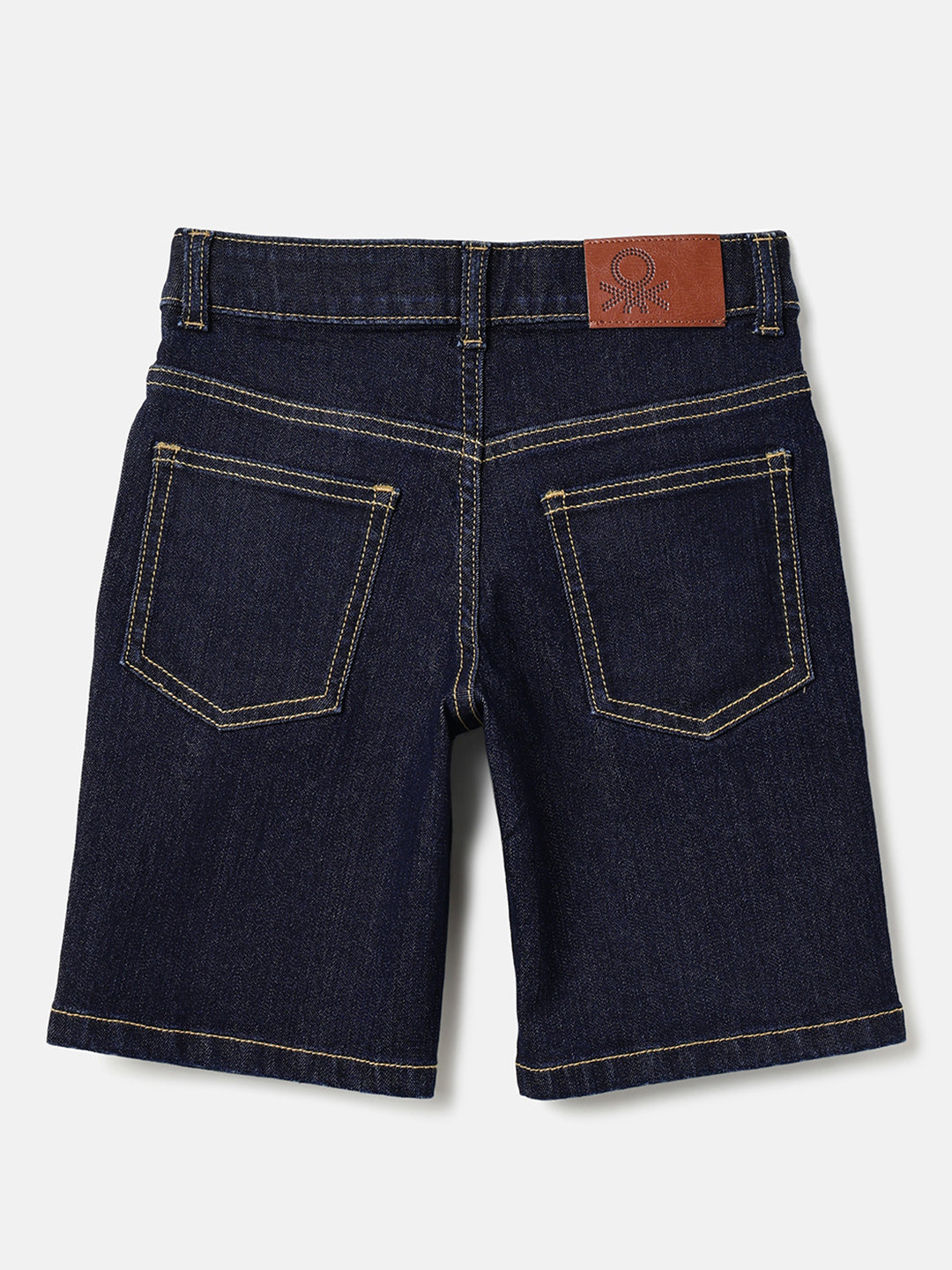 Boys Dark Blue Stretch Denim Shorts with Print